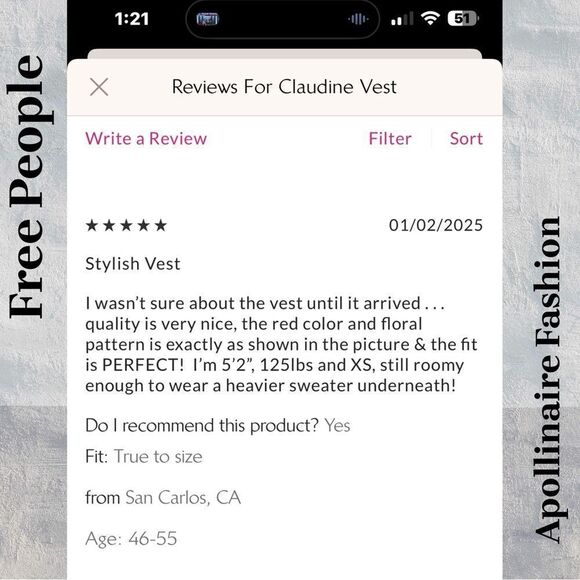 FREE PEOPLE CLAUDINE VEST RED RUST COMBO LARGE NWT - Picture 8 of 9